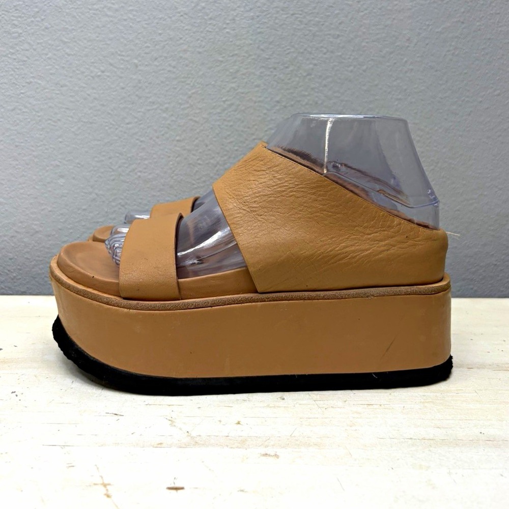 Wal & Pai Tan Leather Comfort Platform Wedge Slide Sandals Size 38